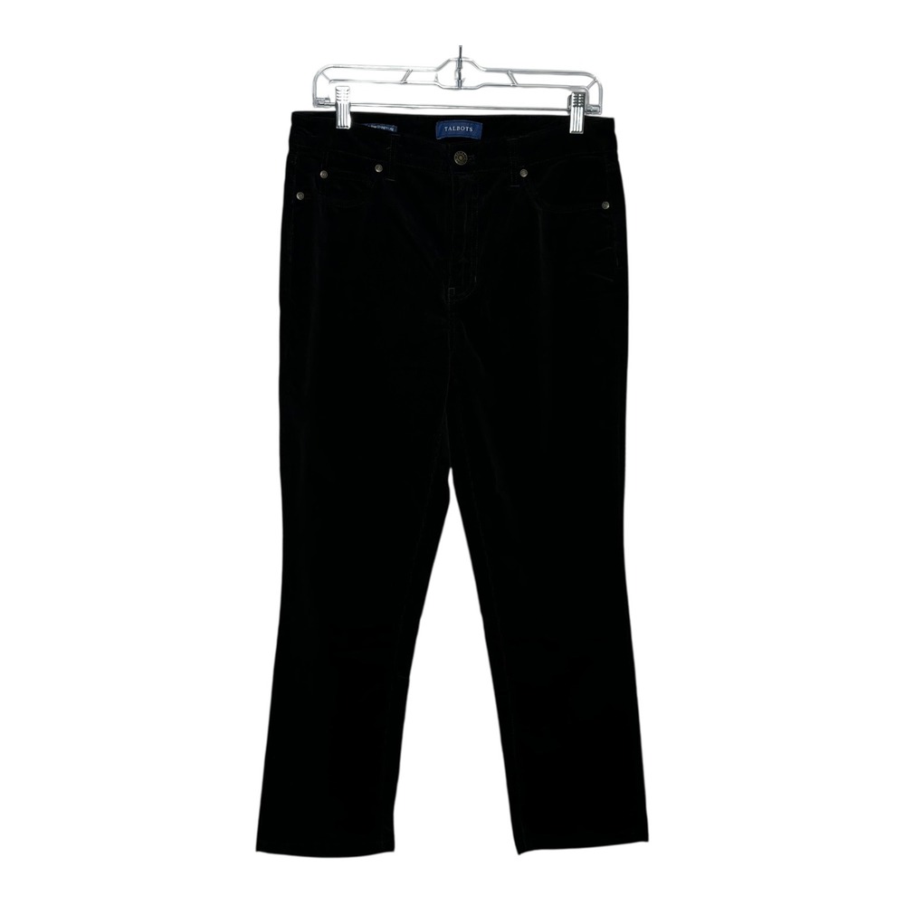 Talbots Womens 8P Black Corduroy Pants High Rise Straight Leg Stretch BD2706